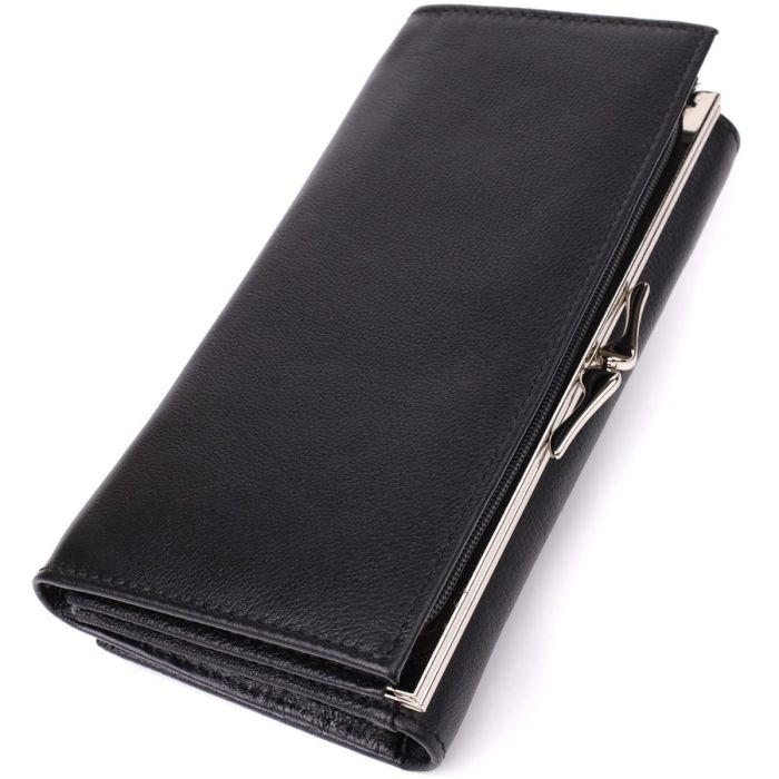 Функциональный женский кошелек на магнитах из натуральной кожи ST Leather 23112 Черный