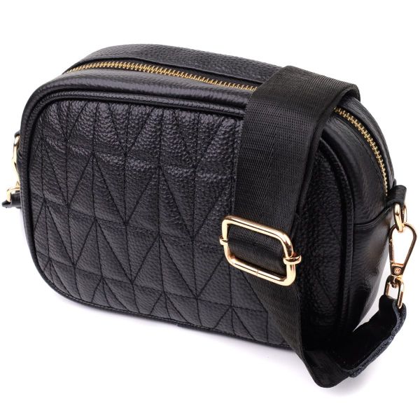 Компактна стьобана сумка для жінок з натуральної шкіри Vintage 22894 Чорний