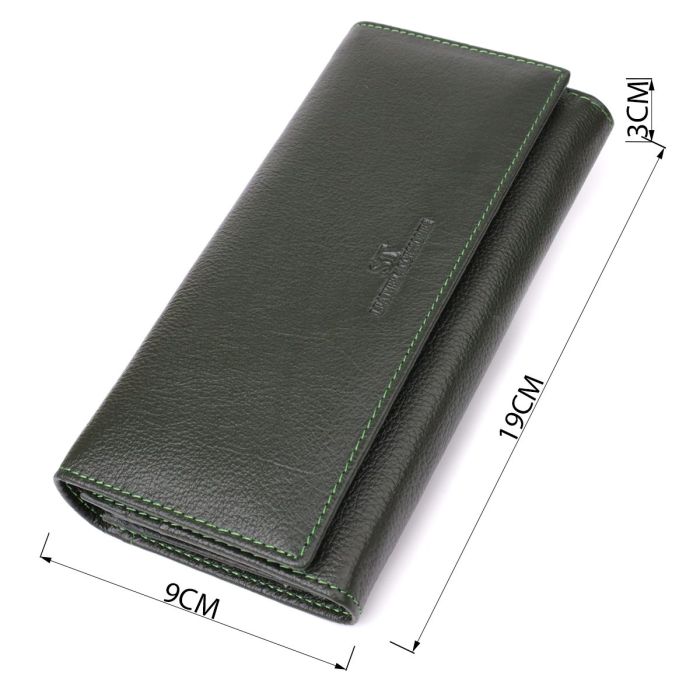 Стильный кошелек у два сложения из натуральной кожи ST Leather 23066 Зеленый