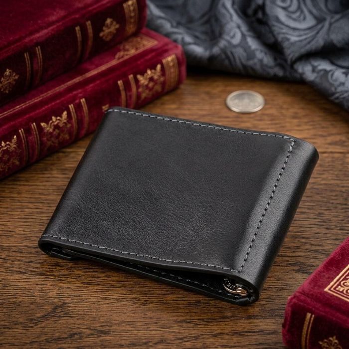 Зажим для денег из итальянской кожи GRANDE PELLE 11149 Черный