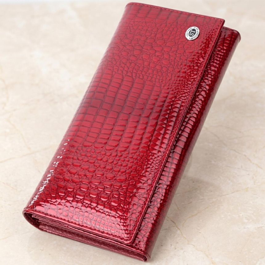 Лакированный женский кошелек с фактурой под рептилию из натуральной кожи ST Leather 22717 Красный
