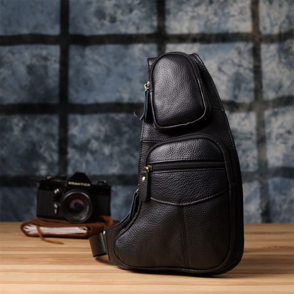 Сумка для мужчин с большим количеством карманов из натуральной кожи Vintage 22957 Черный