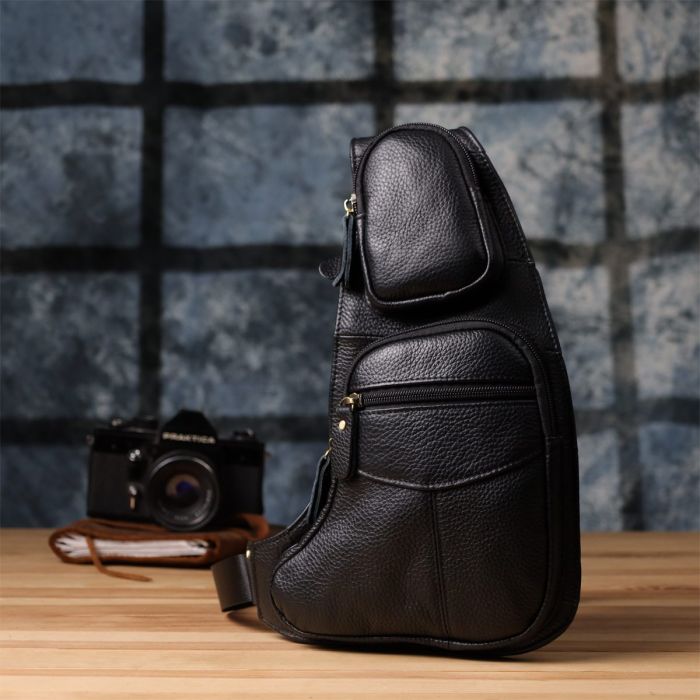 Сумка для мужчин с большим количеством карманов из натуральной кожи Vintage 22957 Черный