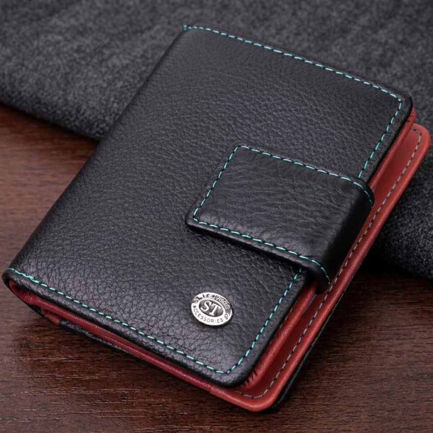 Вертикальный небольшой женский кошелек из натуральной кожи ST Leather 19436 Черный