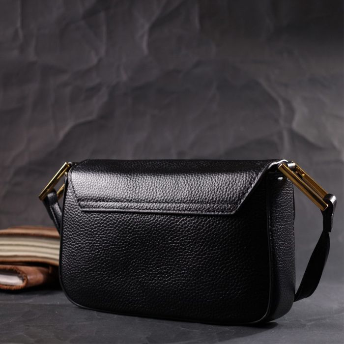 Лаконичная сумка с жестким каркасом из натуральной кожи Vintage 22391 Черная