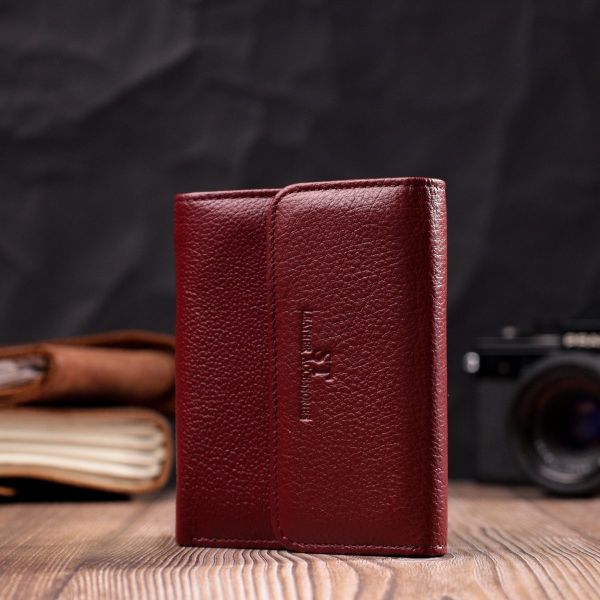 Женский кожаный кошелек для карт купюр и монет ST Leather 19492 Бордовый