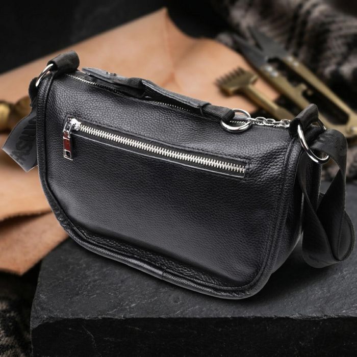 Женская сумка с округленными краями из натуральной кожи Vintage 22253 Черная