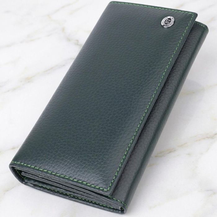 Удобный вертикальный кошелек из натуральной кожи ST Leather 23086 Зеленый