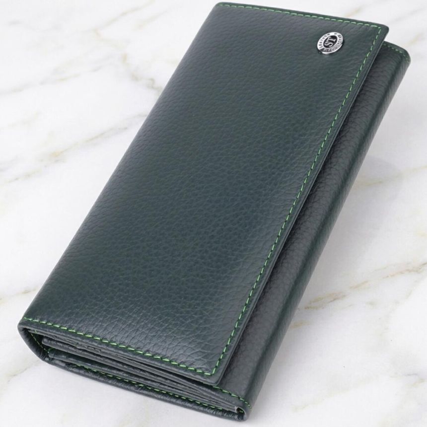 Удобный вертикальный кошелек из натуральной кожи ST Leather 23086 Зеленый