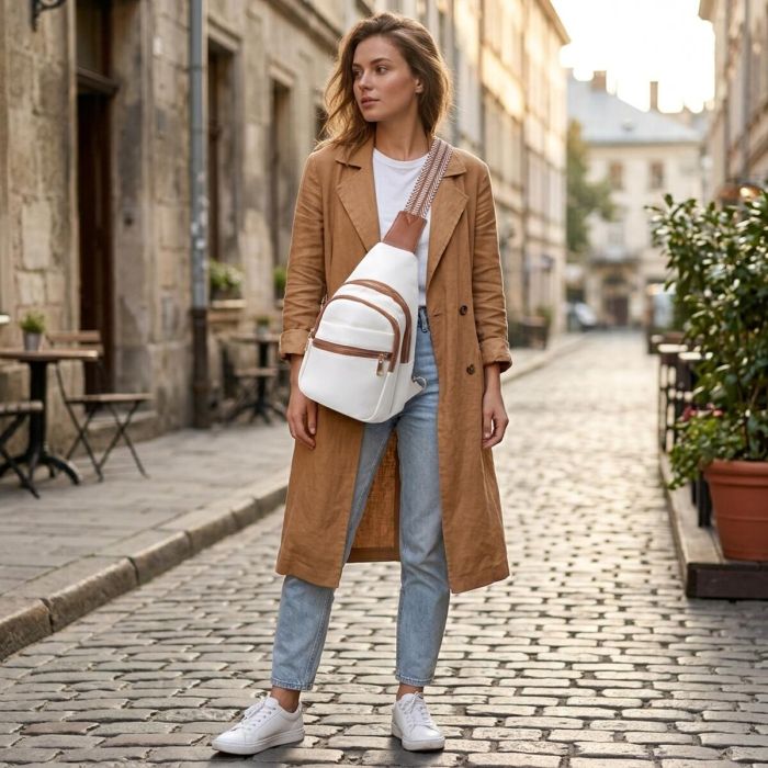 Стильная женская сумка с одной лямкой через плечо из экокожи Vintage 22757 Белый