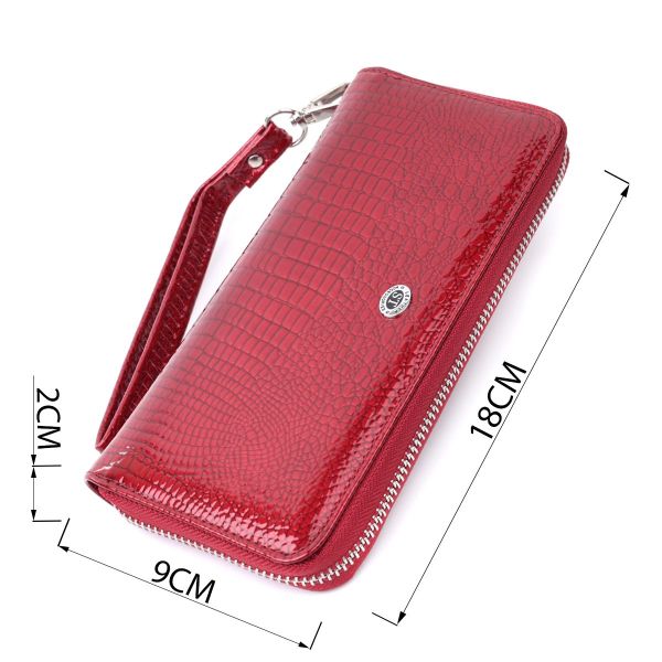Женский лакированный кошелек на молнии из натуральной кожи ST Leather 22677 Красный