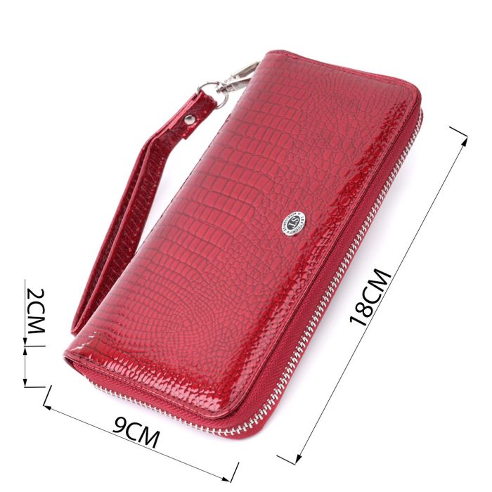 Женский лакированный кошелек на молнии из натуральной кожи ST Leather 22677 Красный