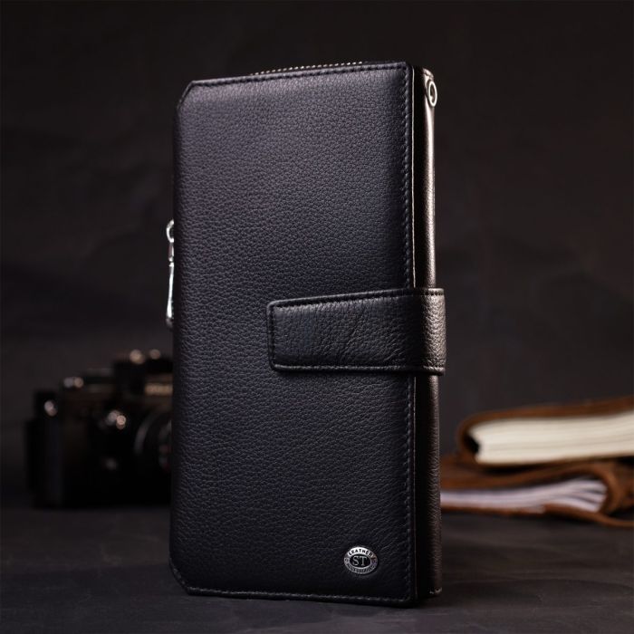 Кошелек клатч унисекс из натуральной кожи для карт и купюр ST Leather 19432 Черный