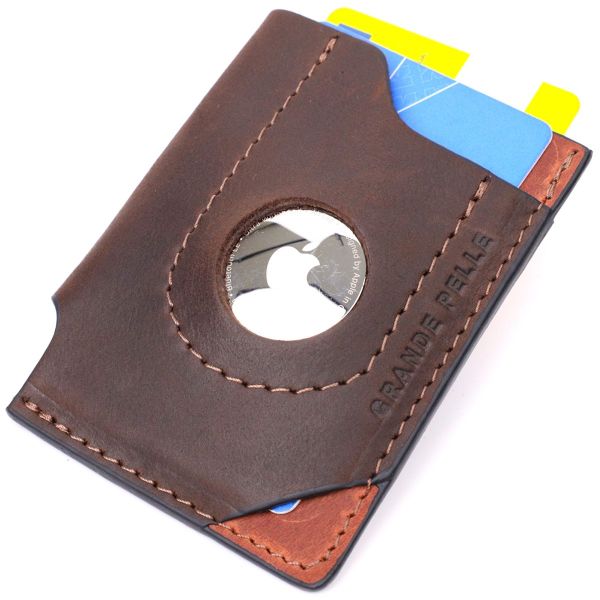 Оригинальный картхолдер с держателем для Apple AirTag из натуральной кожи GRANDE PELLE 11609 Коричневый