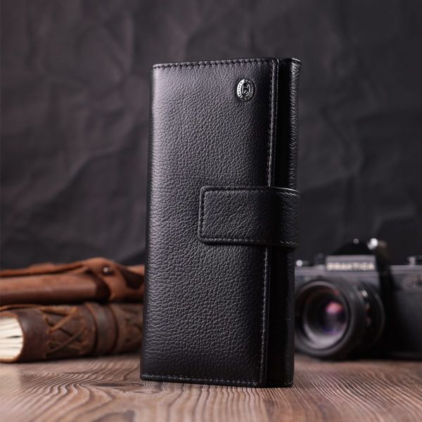 Женский кожаный кошелек для карт купюр и монет ST Leather 22548 Черный