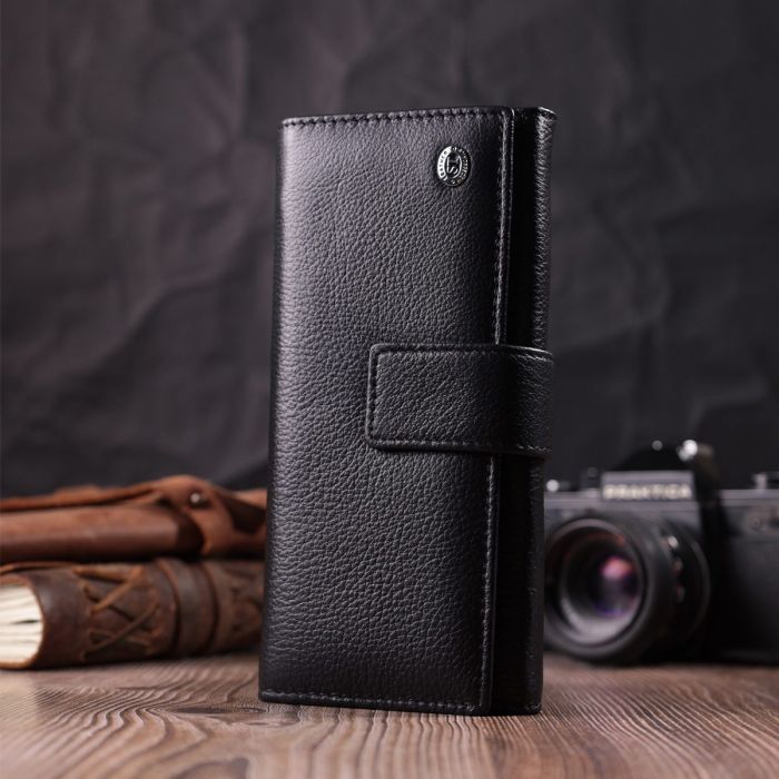 Женский кожаный кошелек для карт купюр и монет ST Leather 22548 Черный