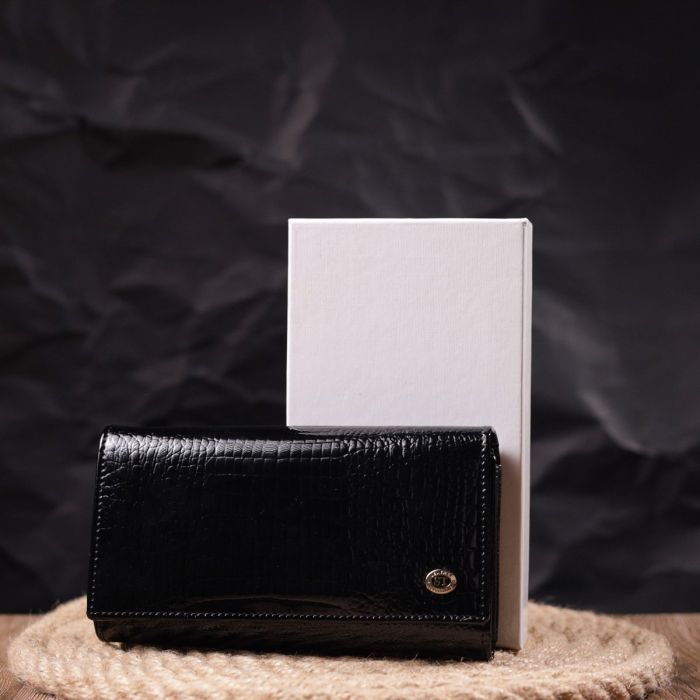 Лаковый женский кошелек с визитницей ST Leather 19403 Черный