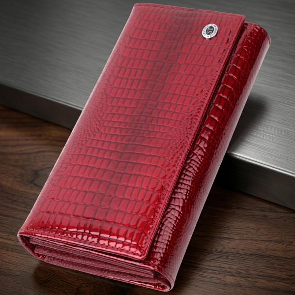 Кожаный лакированный кошелек с блоком для кредитных карт ST Leather 22682 Красный