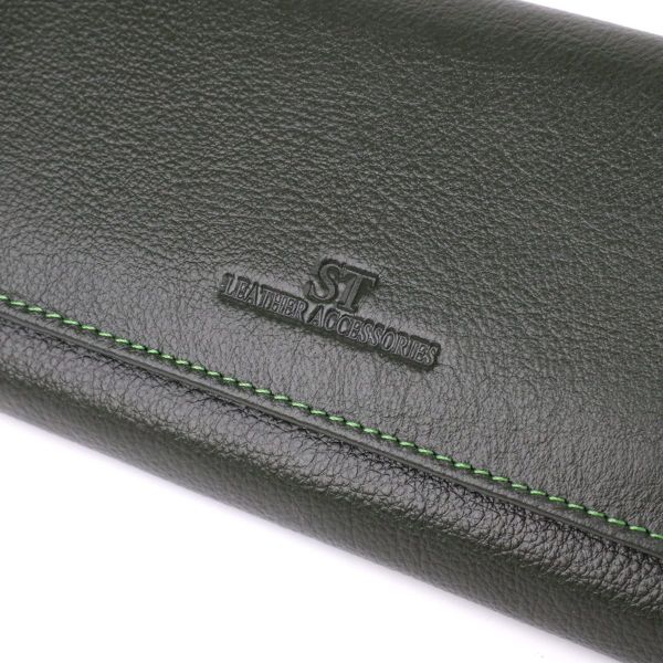 Стильный кошелек у два сложения из натуральной кожи ST Leather 23066 Зеленый
