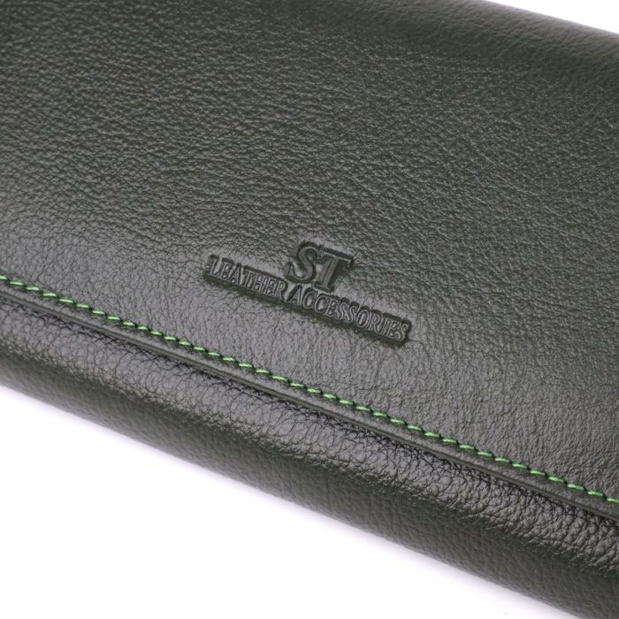 Стильный кошелек у два сложения из натуральной кожи ST Leather 23066 Зеленый