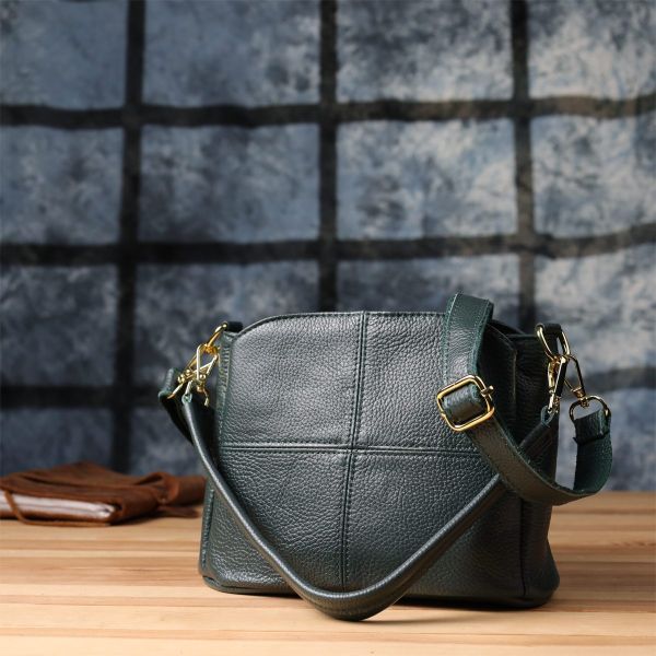 Кожаная сумка для женщин с тремя отделениями Vintage 22977 Зеленый