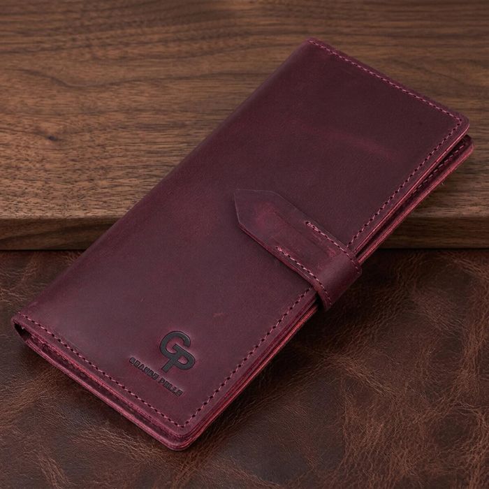 Кожаное женское матовое портмоне GRANDE PELLE 11561 Бордовый