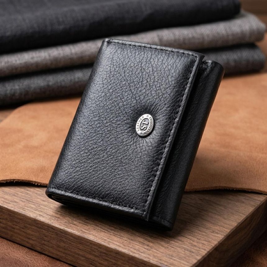 Небольшое женское портмоне с монетницей из натуральной кожи ST Leather 22730 Черный