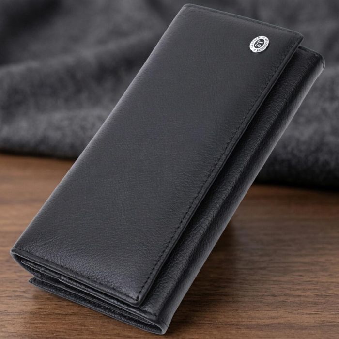 Добротное женское портмоне с карманом для монет из натуральной кожи ST Leather 22691 Черный