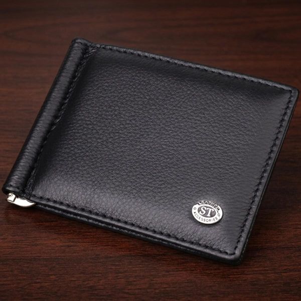 Мужской кошелек с металлическим зажимом из натуральной кожи ST Leather 23092 Черный