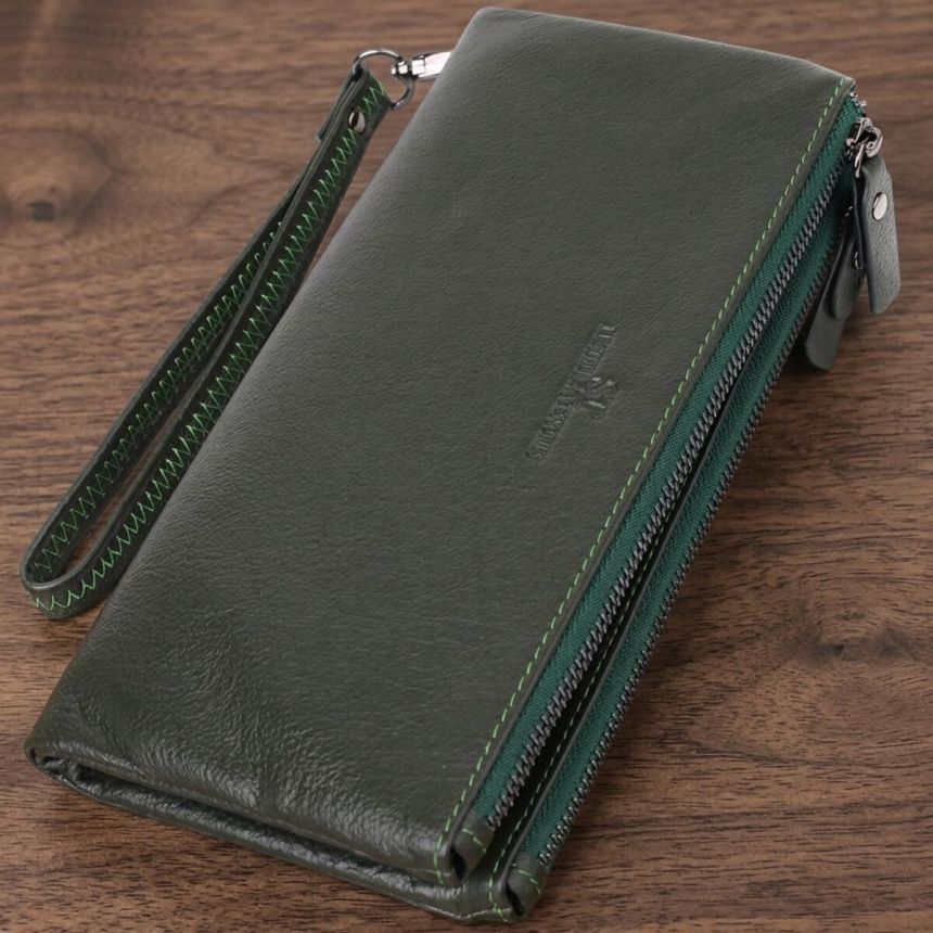 Красивый кожаный кошелек на три отделения ST Leather 23110 Зеленый