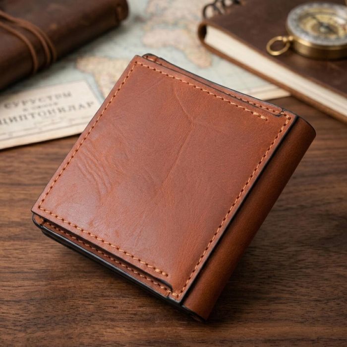 Вместительный кожаный мужской кошелек с монетницей Сердце GRANDE PELLE 16743 Светло-коричневый