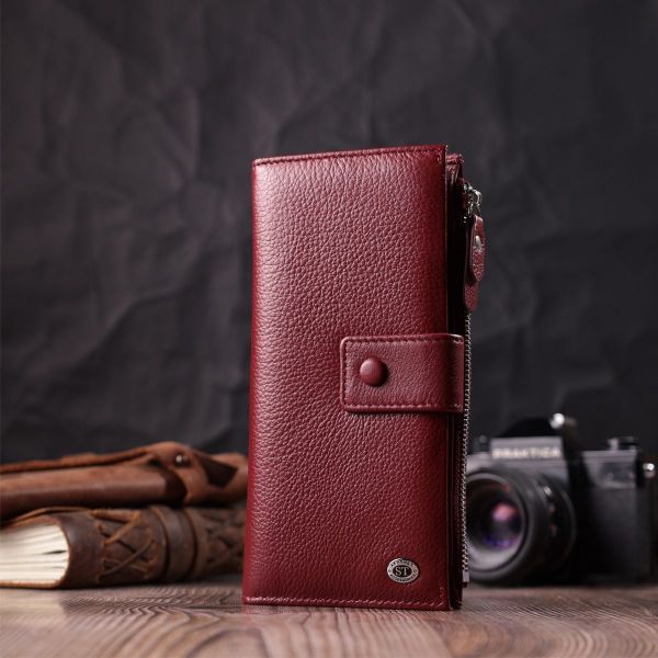 Вертикальный женский кошелек-клатч из натуральной кожи ST Leather 22535 Бордовый