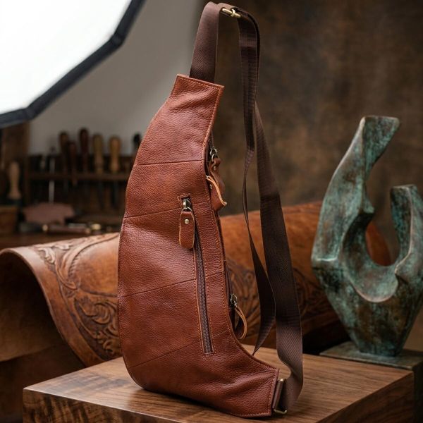 Мужская сумка через плечо из зернистой натуральной кожи Vintage 22966 Коричневый