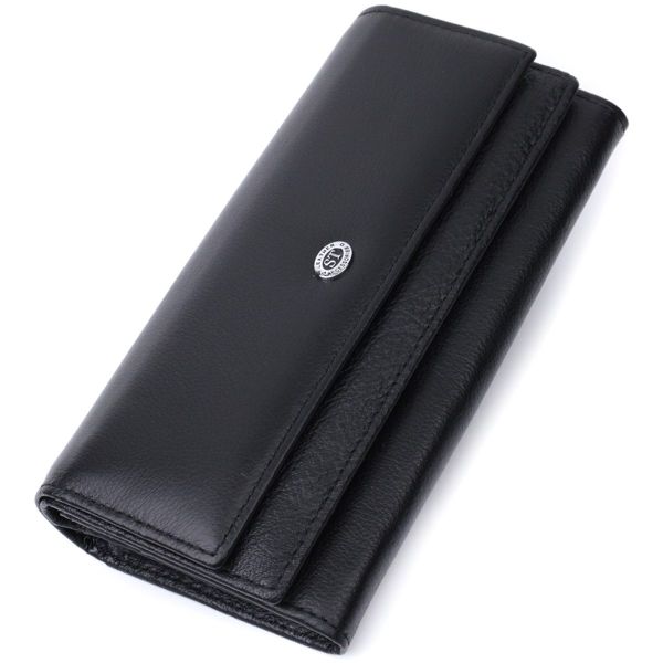 Женский кожаный кошелек для карт купюр и монет ST Leather 22696 Черный