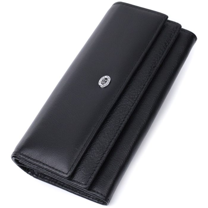 Женский кожаный кошелек для карт купюр и монет ST Leather 22696 Черный