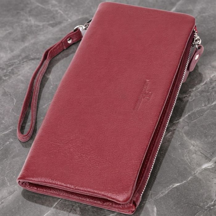 Добротный женский кошелек-клатч с двумя молниями из натуральной кожи ST Leather 22528 Бордовый