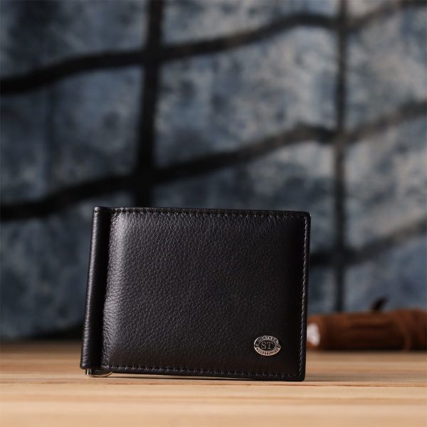 Мужской кошелек с металлическим зажимом из натуральной кожи ST Leather 23092 Черный