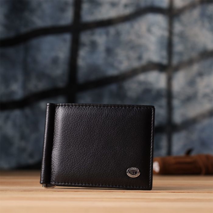 Мужской кошелек с металлическим зажимом из натуральной кожи ST Leather 23092 Черный