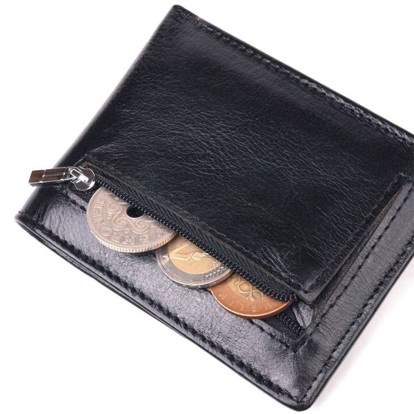 Компактный зажим для денег из натуральной гладкой кожи ST Leather 19416 Черный