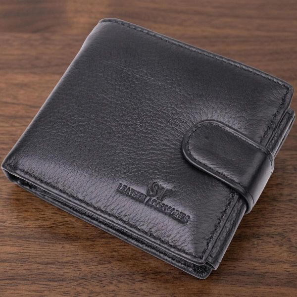 Качественный горизонтальный бумажник из натуральной кожи ST Leather 22455 Черный