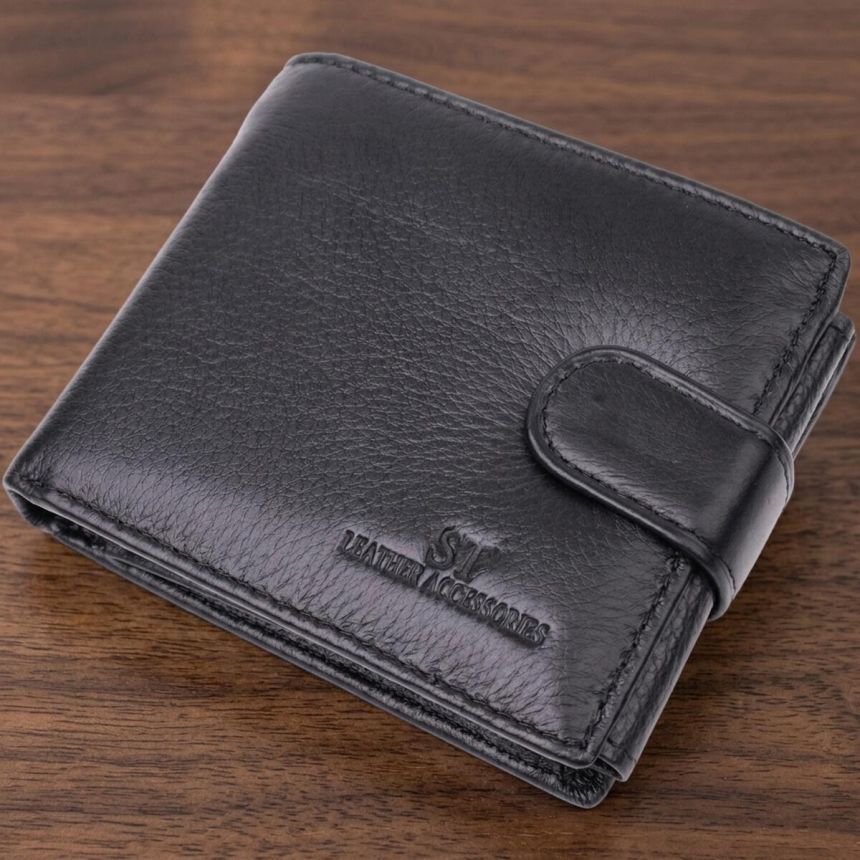 Качественный горизонтальный бумажник из натуральной кожи ST Leather 22455 Черный