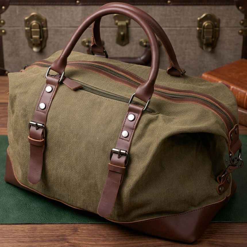 Дорожная сумка текстильная Vintage 20171 Зеленая
