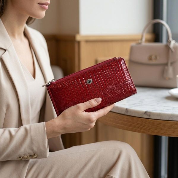 Лакированный яркий кошелек с фактурой под рептилию из натуральной кожи ST Leather 22715 Красный