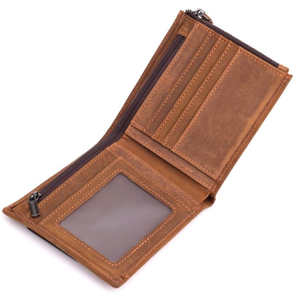 Мужской кожаный кошелек для карт купюр и монет Vintage 22856 Коричневый
