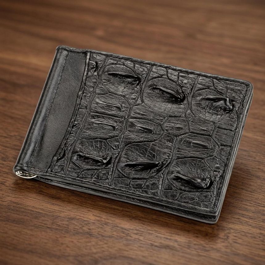 Зажим CROCODILE LEATHER 18169 из натуральной кожи крокодила Черный