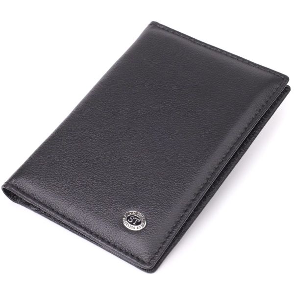 Стильная обложка на паспорт универсального формата из натуральной кожи ST Leather 23078 Черный