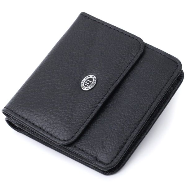 Женский кожаный кошелек для карт купюр и монет ST Leather 22690 Черный