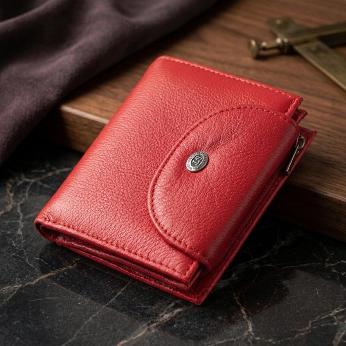 Яркий женский кошелек с монетницей из натуральной кожи ST Leather 22712 Красный