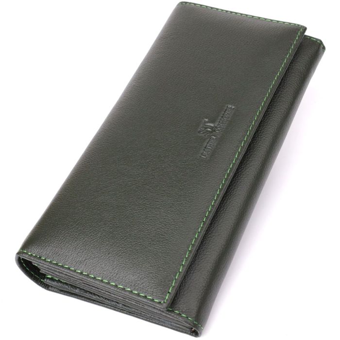 Горизонтальный кошелек у два сложения из натуральной кожи ST Leather 23067 Зеленый