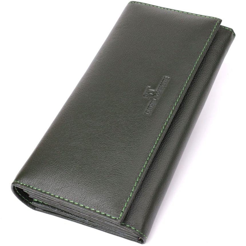 Горизонтальный кошелек у два сложения из натуральной кожи ST Leather 23067 Зеленый